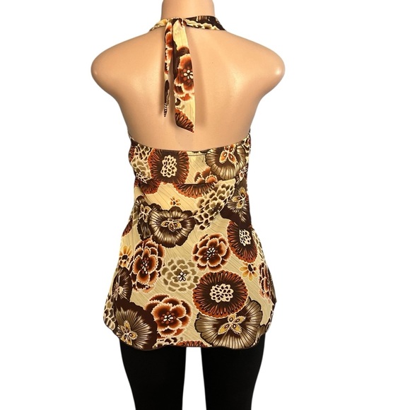 3/$30 🍂 BCX Y2K Floral Halter Neck Top Brown and Cream - Picture 6 of 9